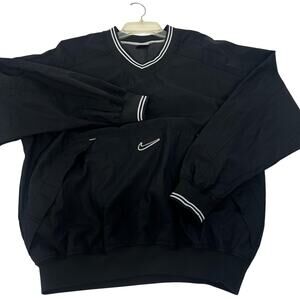 Vintage 1990s Nike Pullover Jacket Mens Medium Black V Neck Windbreaker Swoosh